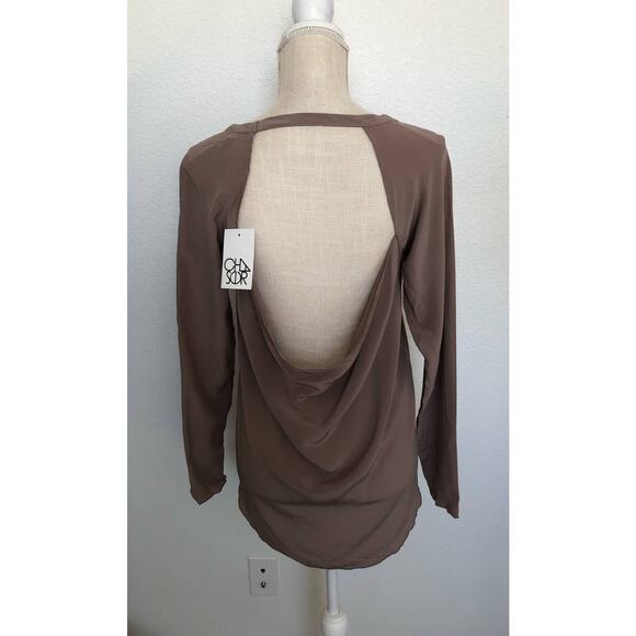 Chaser Crepe De Chine Silk Open Back Top in Clay - M - Picture 4 of 4